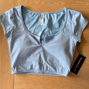 Timberly Powder Blue Scoop Neck Crop Top